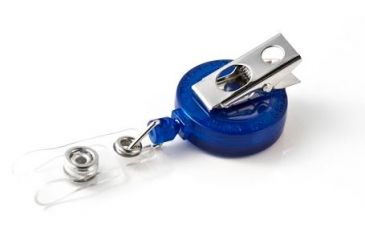 Image of Key-Bak Retract-A-Badge ID 5-Pack Retractable Reel w/ 36in Cord, Swivel Bulldog Clip, Vinyl ID Strap, Translucent Blue 0200-415