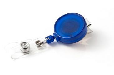 Image of Key-Bak Retract-A-Badge ID 5-Pack Retractable Reel w/ 36in Cord, Swivel Bulldog Clip, Vinyl ID Strap, Translucent Blue 0200-415