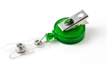Image of Key-Bak Retract-A-Badge ID 5-Pack Retractable Reel w/ 36in Cord, Swivel Bulldog Clip, Vinyl ID Strap, Translucent Green 0200-416