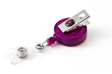 Image of Key-Bak Retract-A-Badge ID 5-Pack Retractable Reel w/ 36in Cord, Swivel Bulldog Clip, Vinyl ID Strap, Translucent Purple 0200-418
