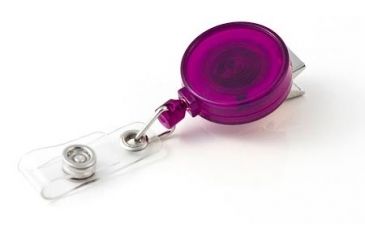 Image of Key-Bak Retract-A-Badge ID 5-Pack Retractable Reel w/ 36in Cord, Swivel Bulldog Clip, Vinyl ID Strap, Translucent Purple 0200-418