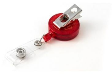 Image of Key-Bak Retract-A-Badge ID 5-Pack Retractable Reel w/ 36in Cord, Swivel Bulldog Clip, Vinyl ID Strap, Translucent Red 0200-420