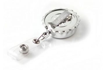 Image of Key-Bak Retract-A-Badge ID BOTTLE CAP Shaped 5-Pack Retractable Reel w/ 36in Cord, Belt Clip Vinyl ID Strap, Chrome 0308-743