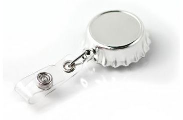 Image of Key-Bak Retract-A-Badge ID BOTTLE CAP Shaped 5-Pack Retractable Reel w/ 36in Cord, Belt Clip Vinyl ID Strap, Chrome 0308-743