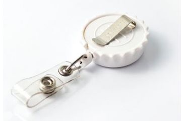 Image of Key-Bak Retract-A-Badge ID BOTTLE CAP Shaped 5-Pack Retractable Reel w/ 36in Cord, Belt Clip, Vinyl ID Strap, White 0308-742