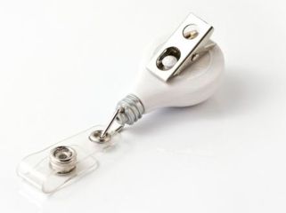 Image of Key-Bak Retract-A-Badge ID LIGHT BULB Shaped 5-Pack Retractable Reel w/ 36in Cord, Swivel Bulldog Clip, Vinyl ID Strap, White 0308-745