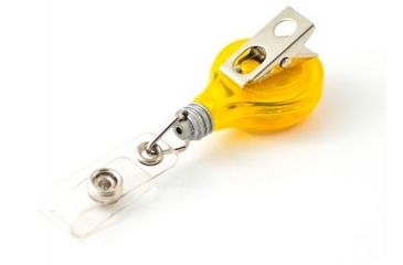 Image of Key-Bak Retract-A-Badge ID LIGHT BULB Shaped 5-Pack Retractable Reel w/ 36in Cord, Swivel Bulldog Clip, Vinyl ID Strap, Yellow 0308-746