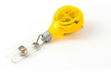 Image of Key-Bak Retract-A-Badge ID LIGHT BULB Shaped 5-Pack Retractable Reel w/ 36in Cord, Swivel Bulldog Clip, Vinyl ID Strap, Yellow 0308-746