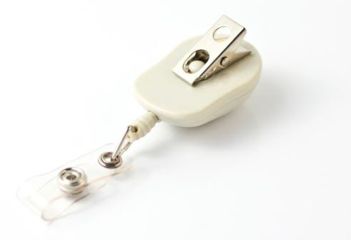Image of Key-Bak Retract-A-Badge ID MOUSE Shaped 5-Pack Retractable Reel w/ 36in Cord, Swivel Bulldog Clip, Vinyl ID Strap, Computer Gray 0308-744