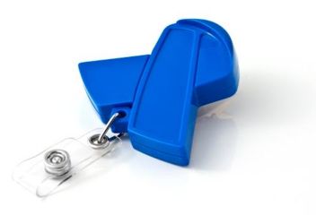 Image of Key-Bak Retract-A-Badge ID BLUE RIBBON Shaped 5-Pack Retractable Reel w/ 36in Cord, Swivel Bulldog Clip, Vinyl ID Strap, Blue 0308-755