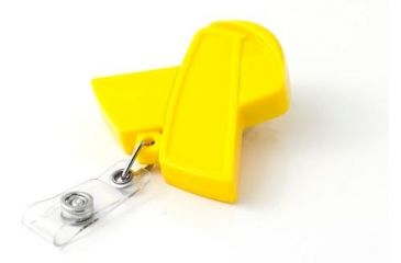 Image of Key-Bak Retract-A-Badge ID YELLOW RIBBON Shaped 5-Pack Retractable Reel w/ 36in Cord, Swivel Bulldog Clip, Vinyl ID Strap, Yellow 0308-757