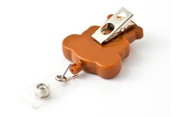 Image of Key-Bak Retract-A-Badge ID TEDDY BEAR Shaped 5-Pack Retractable Reel w/ 36in Cord, Swivel Bulldog Clip, Vinyl ID Strap, Brown 0308-747