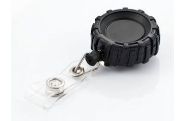 Image of Key-Bak Retract-A-Badge ID TIRE Shaped 5-Pack Retractable Reel w/ 36in Cord, Belt Clip, Vinyl ID Strap, Black 0308-741