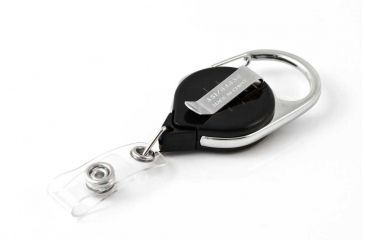 Image of Key-Bak Retract-A-Badge ID Carabiner and Belt Clip 5-Pack Retractable Reel w/ 36in Cord, Twist-Free Vinyl ID Strap, Black 0200-761