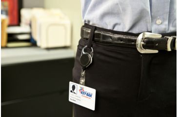 Image of Key-Bak Retract-A-Badge ID Carabiner and Belt Clip 5-Pack Retractable Reel w/ 36in Cord, Twist-Free Vinyl ID Strap, Black 0200-761