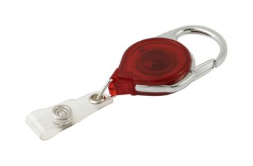 Image of Key-Bak Retract-A-Badge ID Carabiner and Belt Clip 5-PackRetractable Reel w/ 36in Cord, Twist-Free Vinyl ID Strap, Translucent Red 0200-760