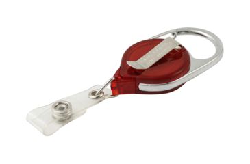 Image of Key-Bak Retract-A-Badge ID Carabiner and Belt Clip 5-PackRetractable Reel w/ 36in Cord, Twist-Free Vinyl ID Strap, Translucent Red 0200-760