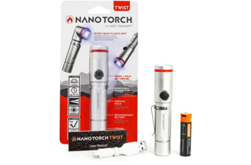 Image of KeySmart Nano Torch Twist Pivot Head Flashlight, 600 Lumens, Silver, KS819-SVR