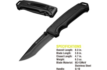 Image of USED Kilimanjaro Gear Allatro Assisted Open Folding Knife,3.6in, Black G10 Handle, Black Plain Blade KJ910117, EDEMO1, Used, Condition Like New, Inspect and Rebox