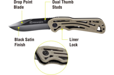Image of Kilimanjaro Gear Caula Folding Knife,3.4in,Tan Skeletonized G10 Handle, Black Plain Blade KJ910022