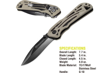 Image of Kilimanjaro Gear Caula Folding Knife,3.4in,Tan Skeletonized G10 Handle, Black Plain Blade KJ910022