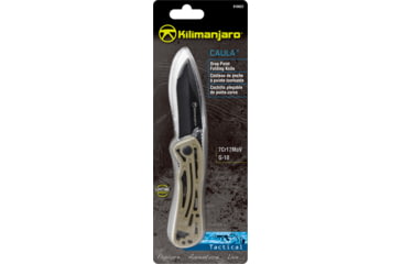 Image of Kilimanjaro Gear Caula Folding Knife,3.4in,Tan Skeletonized G10 Handle, Black Plain Blade KJ910022