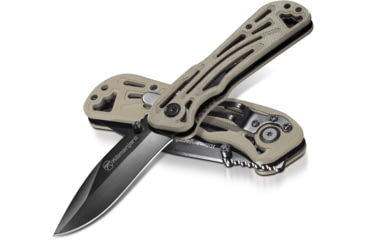 Image of Kilimanjaro Gear Caula Folding Knife,3.4in,Tan Skeletonized G10 Handle, Black Plain Blade KJ910022