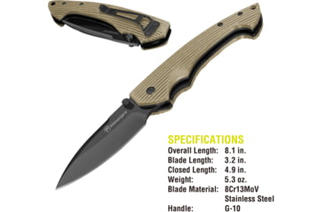 Image of Kilimanjaro Gear Firma Folding Knife,3.2in Black Plain Blade,Tan G10 Handle KJ910015