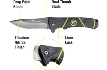Image of Kilimanjaro Gear Kibo Folding Knife,3.5in, Black Handle, Black ComboEdge Blade KJ910092