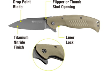 Image of Kilimanjaro Gear Morsa Folding Knife,3.5in,Tan Wood Grain G10 , Black Plain Blade KJ910028