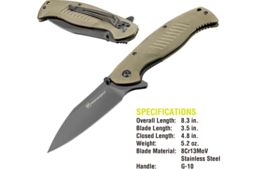 Image of Kilimanjaro Gear Morsa Folding Knife,3.5in,Tan Wood Grain G10 , Black Plain Blade KJ910028