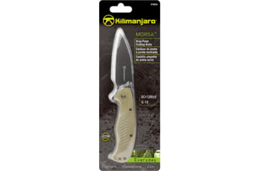 Image of Kilimanjaro Gear Morsa Folding Knife,3.5in,Tan Wood Grain G10 , Black Plain Blade KJ910028