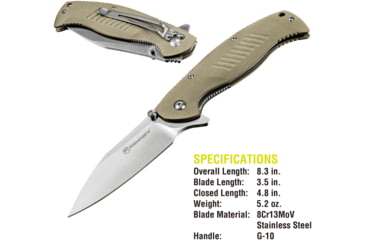 Image of Kilimanjaro Gear Morsa Folding Knife,3.5in,Tan Wood Grain G10 Handle,Plain Blade KJ910027