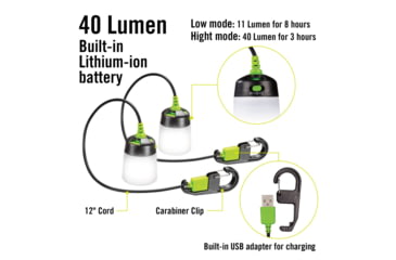 Image of Kilimanjaro Gear The Lumavine Rechargeable Mini LED Lantern, Lithium ION, 11-40 Lumen, Green, 910271E