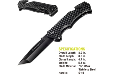 Image of Kilimanjaro Gear UTAC Rescue Folding Knife,3.5in, Black G10 Handle, Black Tanto Blade KJ910033