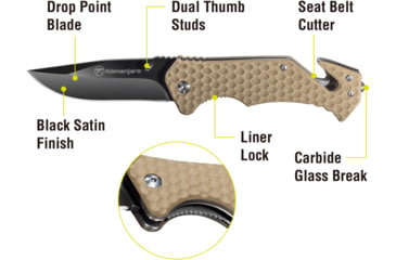 Image of Kilimanjaro Gear UTAC Rescue Folding Knife,3.5in,Tan G10 Handle, Black Tanto Blade KJ910032