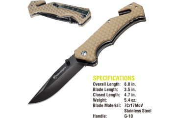 Image of Kilimanjaro Gear UTAC Rescue Folding Knife,3.5in,Tan G10 Handle, Black Tanto Blade KJ910032