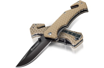 Image of Kilimanjaro Gear UTAC Rescue Folding Knife,3.5in,Tan G10 Handle, Black Tanto Blade KJ910032