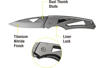 Image of Kilimanjaro Gear Vertice Folding Knife,3in,Skeletonized Black Handle, Black Plain KJ910060