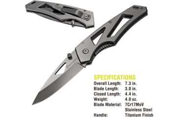 Image of Kilimanjaro Gear Vertice Folding Knife,3in,Skeletonized Black Handle, Black Plain KJ910060