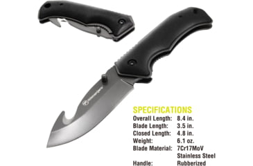 Image of Kilimanjaro Gear Victus Folding Knife,3.5in w/ Gut Hook, Black Handle, Black Plain KJ910049