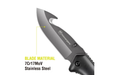 Image of Kilimanjaro Gear Victus Folding Knife,3.5in w/ Gut Hook, Black Handle, Black Plain KJ910049