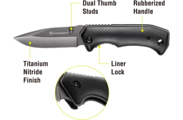 Image of Kilimanjaro Gear Victus Folding Knife,3in, Black Handle, Black Plain Edge KJ910085