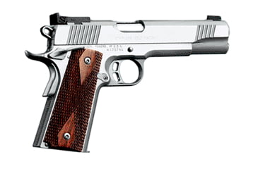 Image of Kimber Stainless-Gold-Match-II Pistol, .40 S&amp;W, 5 in barrel, stainless steel frame, rosewood double diamond grip, recoil operated semi-automatic, single-action, grip safety, manual thumb safety, Kimber adjustable, 8 round magazine, KMBR-ST-GM-II-FRRMPG