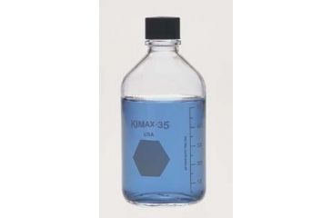 Image of Kimble/Kontes KIMAX Media/Storage Bottles, KG-35 Borosilicate Glass, Graduated, Kimble Chase 61110T 1000 Black Phenolic PTFE-Faced 14-B White Rubber-Lined Closure