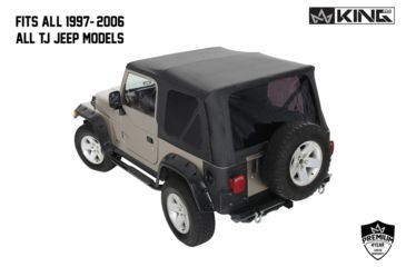 Image of King 4WD Replacement Soft Top, Jeep Wrangler TJ 1997 - 2006, w/o Upper Doors, w/ Tinted Windows, Black Diamond, 14010235