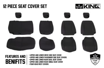 Image of King 4WD Seat Covers, Jeep Wrangler Unlimited JK 4 Door 2008 - 2012, Neoprene, Black/Black, 11010401
