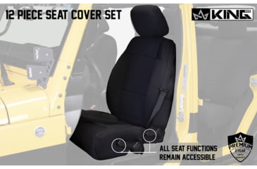 Image of King 4WD Seat Covers, Jeep Wrangler Unlimited JK 4 Door 2013 - 2018, Neoprene, Black/Black, 11010201