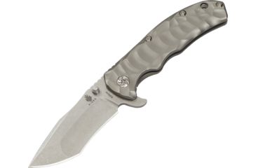 Image of Kizer Cutlery Caligine Framelock Folding Knife,3.625in,CPM-S35VN Steel,Tanto,Stonewash,Gunmetal Gray,Titanium Handle KI401DT2
