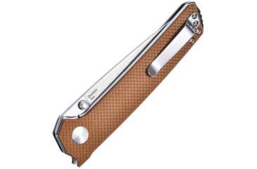 Image of Kizer Cutlery Domin Folding Knife, 3.5in Stonewash Vg-10 SS Drop Point, Tan G10 Handle, Thumb Stud, Pocket Clip, V4516A4